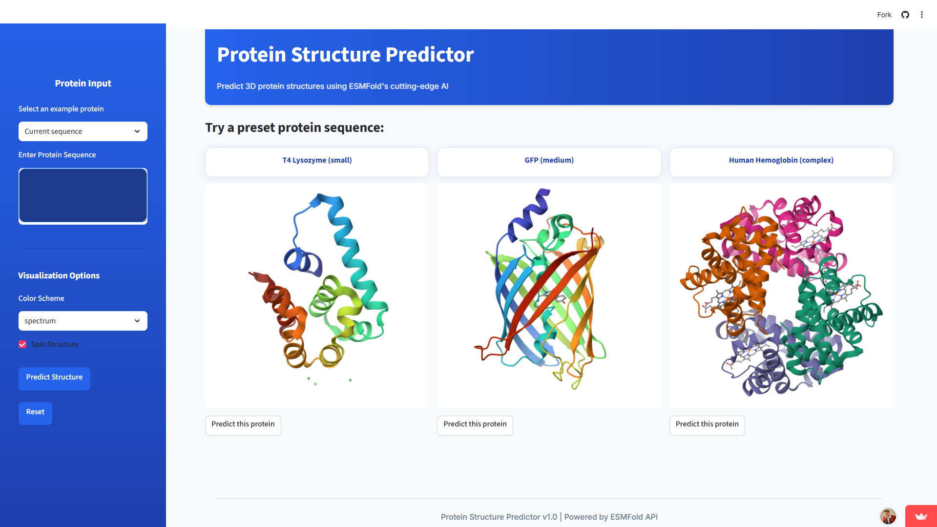 PROTEIN STRUCTURE PREDICTOR - AI-based protein structure prediction and interactive 3D visualization platform.